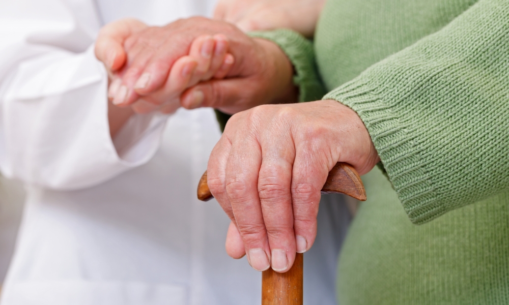 Stroke survivor participating in home health rehabilitation and recovery therapy