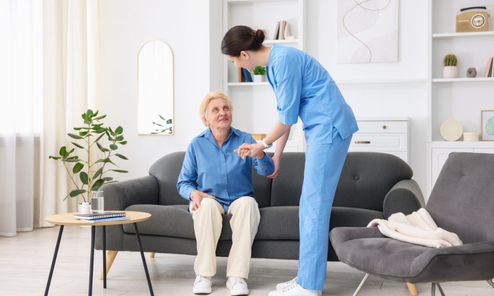 Home health nurse providing personalized healthcare support during a patient home visit