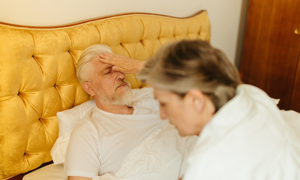 Stroke survivor receiving rehabilitation support at home with family assistance